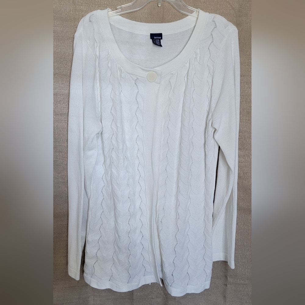 Basic Editions Womens  Ribbed White Opened Cardigan with Full Sleeves Si…